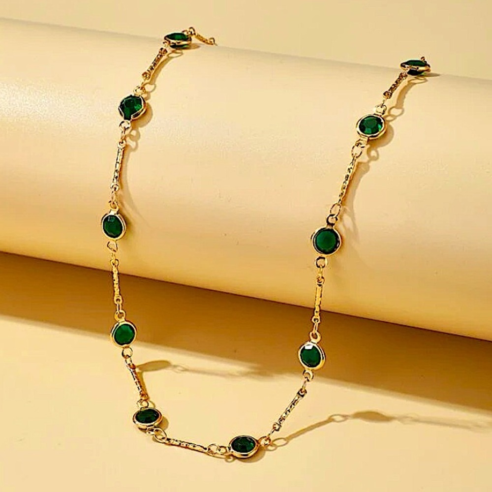 Gold Emerald Green Zircon Choker - Picture 1 of 9